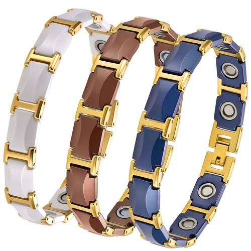 ***COI Gold Tone Titanium Ceramic Bracelet With Steel Clasp(Length: 8.27 inches)-01933BB