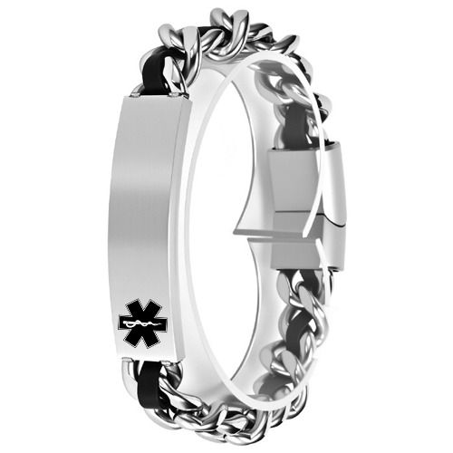 ***COI Titanium Black Silver Medical Alert Bracelet With Steel Clasp(Length: 7.87 inches)-01936BB
