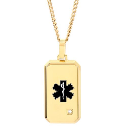 ***COI Titanium Black/Gold Tone/Silver Medical Alert Pendant With Cubic Zirconia-01941BB