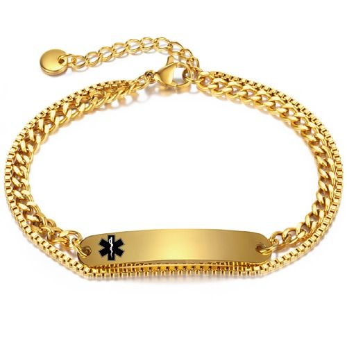 ***COI Titanium Gold Tone/Silver Medical Alert Bracelet With Steel Clasp(Length: 7.87 inches)-01942BB