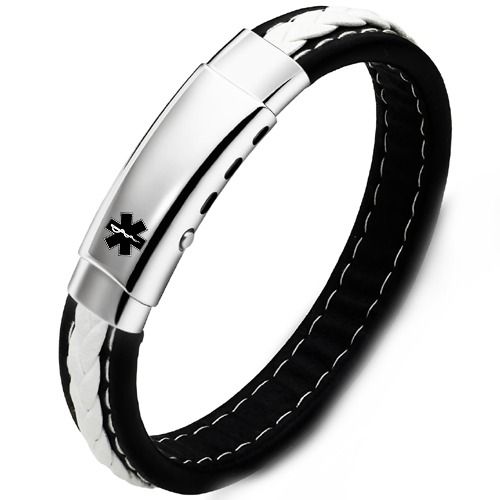 ***COI Titanium Medical Alert Genuine Leather Bracelet With Steel Clasp(Length: 8.27 inches)-01944BB