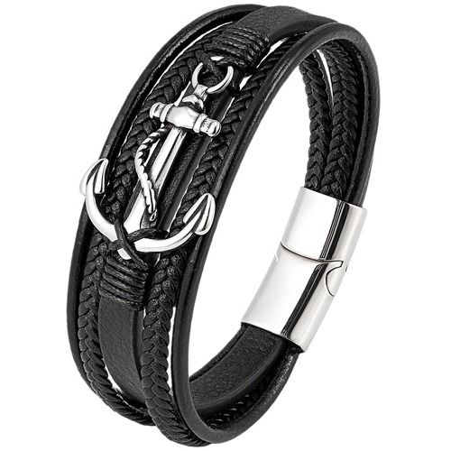 ***COI Titanium Anchor Genuine Leather Bracelet With Steel Clasp(Length: 8.27 inches)-01946BB