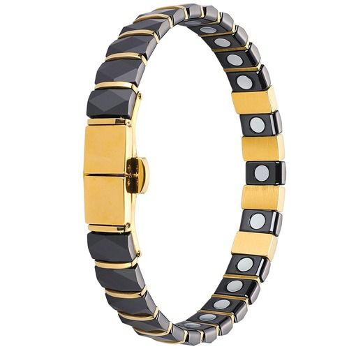 ***COI Gold Tone Titanium Black Ceramic Bracelet With Steel Clasp(Length: 8.46 inches)-01950BB