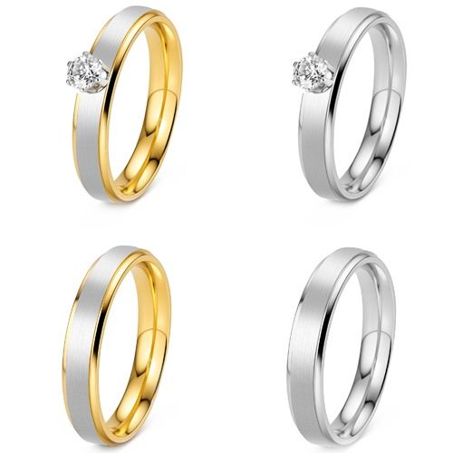 ***COI Titanium Silver/Gold Tone Silver Solitaire Ring-01958BB