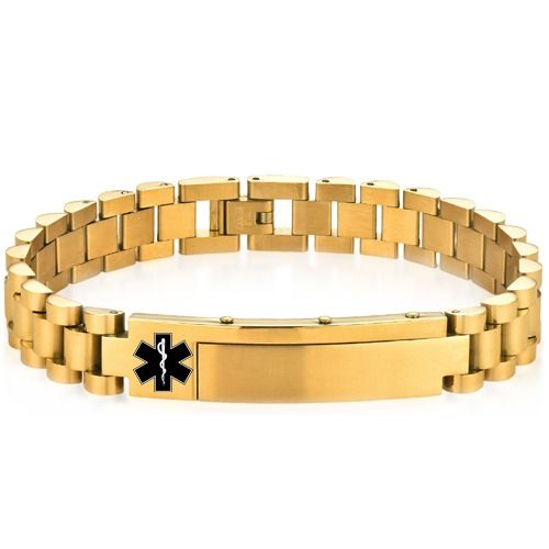 ***COI Titanium Black/Gold Tone/Silver Medical Alert Bracelet With Steel Clasp(Length: 8.86 inches)-01969BB