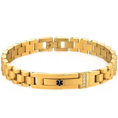 ***COI Titanium Black/Gold Tone/Silver Medical Alert Cubic Zirconia Bracelet With Steel Clasp(Length: 8.46 inches)-01970BB