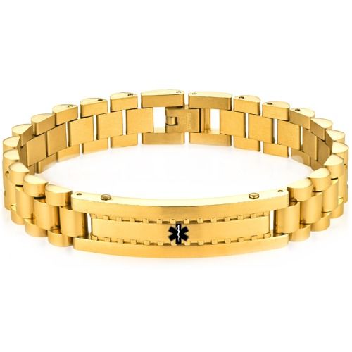 ***COI Titanium Black/Gold Tone/Silver Medical Alert Bracelet With Steel Clasp(Length: 8.27 inches)-01971BB