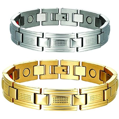 ***COI Titanium Gold Tone/Silver Bracelet With Steel Clasp(Length: 8.07 inches)-01975BB