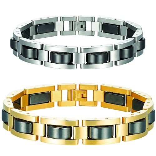 ***COI Titanium Black Gold Tone/Silver Bracelet With Steel Clasp(Length: 9.06 inches)-01976BB