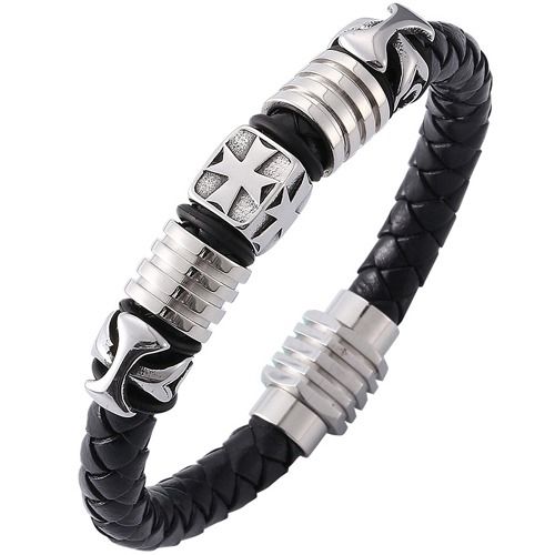 ***COI Titanium Cross Genuine Leather Bracelet With Steel Clasp(Length: 8.66 inches)-01978BB