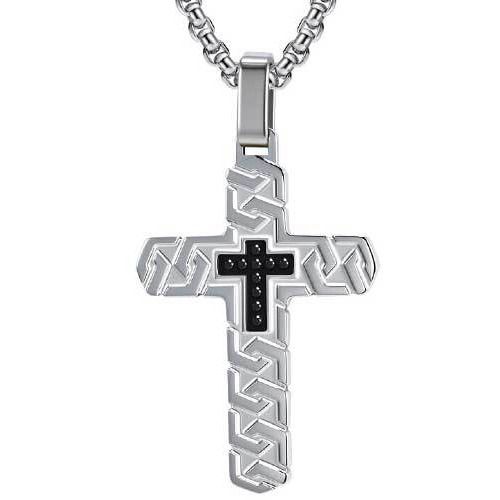 ***COI Titanium Black Silver/Black Cross Pendant-01988BB