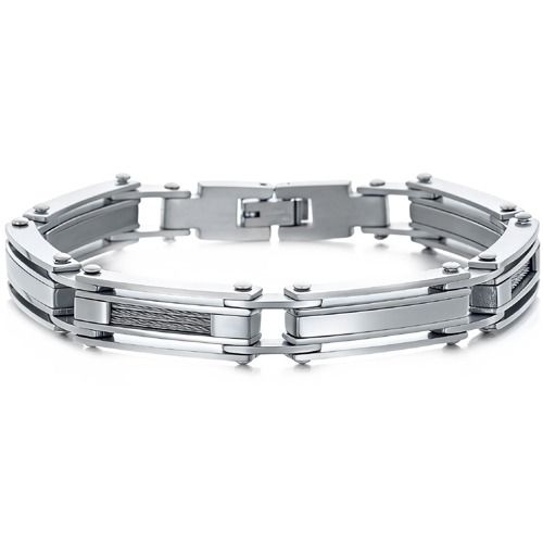 ***COI Titanium Gold Tone Silver/Gold Tone/Silver Wire Bracelet With Steel Clasp(Length: 8.77 inches)-01992BB