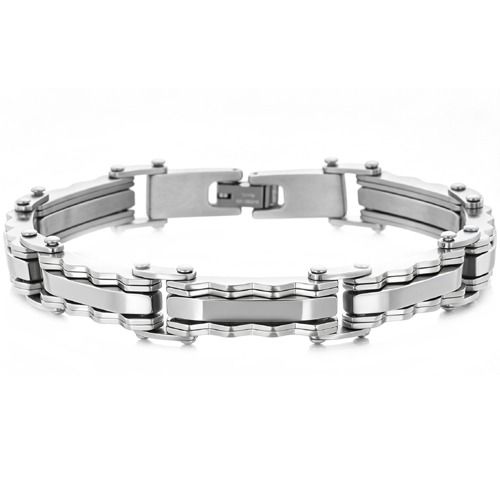 ***COI Titanium Gold Tone Silver/Silver Bracelet With Steel Clasp(Length: 8.85 inches)-01993BB
