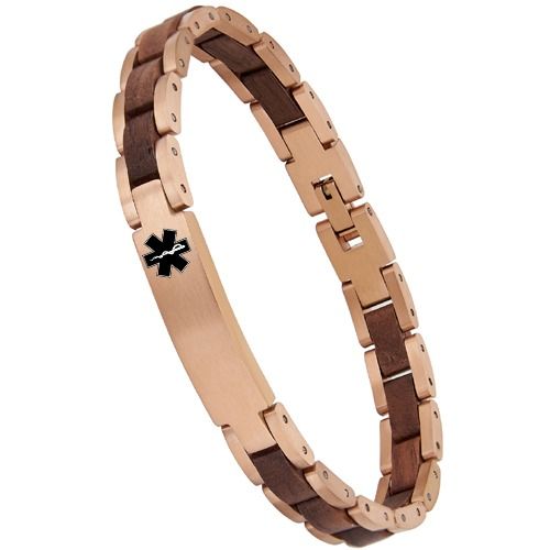 ***COI Rose Titanium Koa Wood Medical Alert Bracelet With Steel Clasp(Length: 8.66 inches)-01994BB