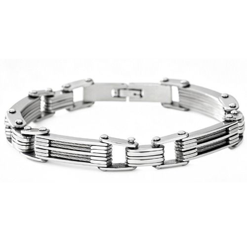 ***COI Titanium Silver/Gold Tone Silver Wire Bracelet With Steel Clasp(Length: 8.85 inches)-01995BB