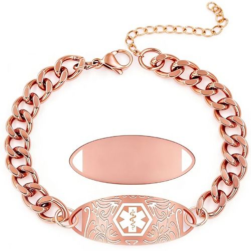 ***COI Titanium Rose/Gold Tone/Silver Medical Alert Bracelet With Steel Clasp(Length: 7.48 inches)-01997BB