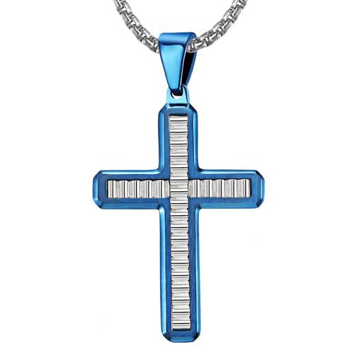 ***COI Titanium Black/Blue Silver Cross Pendant-02003BB