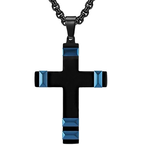 ***COI Titanium Black Gold Tone/Blue Cross Pendant-02004BB