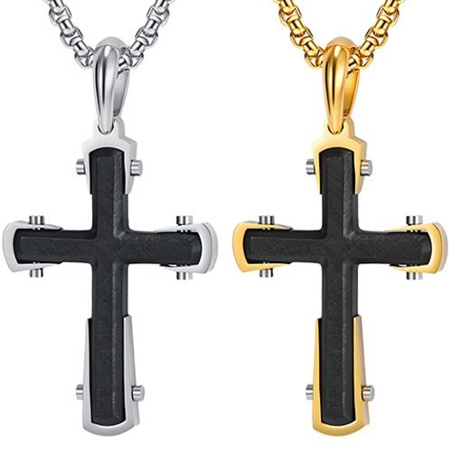 ***COI Titanium Black Gold Tone/Silver Cross Pendant-02005BB