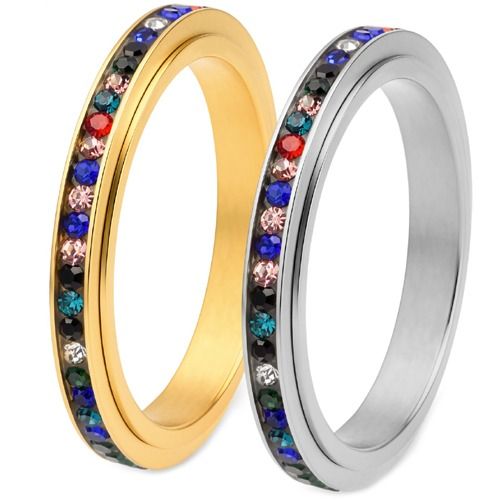 ***COI Titanium Gold Tone/Silver Rainbow Pride Ring With Cubic Zirconia-02011BB