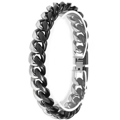 ***COI Titanium Black Silver/Silver Bracelet With Steel Clasp(Length: 7.87 inches)-02019BB