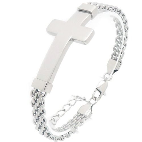 ***COI Titanium Gold Tone/Silver Cross Bracelet With Steel Clasp(Length: 7.48 inches)-02020BB