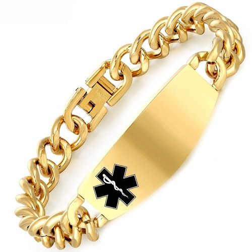 ***COI Titanium Black/Silver/Gold Tone Medical Alert Bracelet With Steel Clasp(Length: 8.66 inches)-02024BB