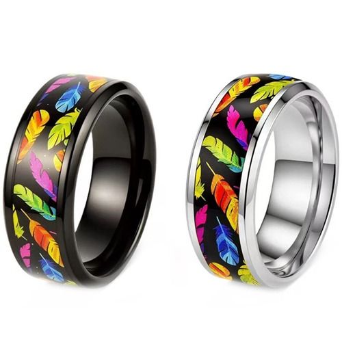 ****COI Titanium Black/Silver Rainbow Pride Beveled Edges Ring-02025BB