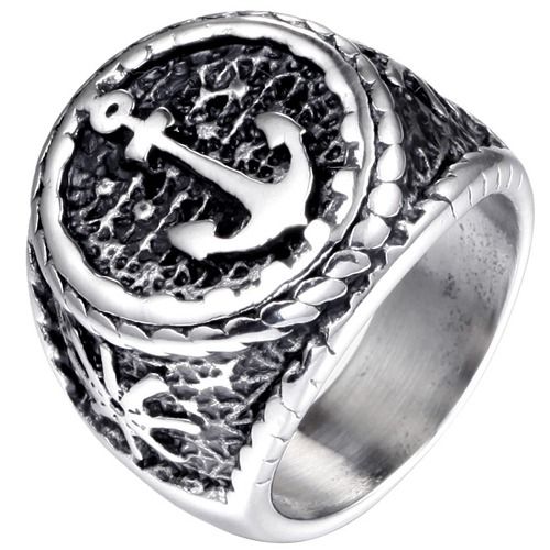 ****COI Titanium Black Silver Anchor Ring-02027BB