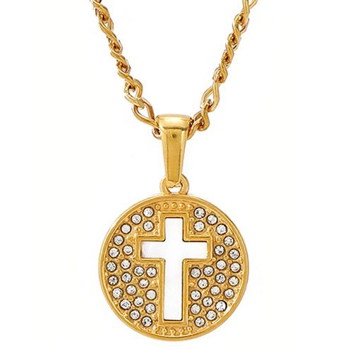 ****COI Gold Tone Titanium Cross Pendant With Cubic Zirconia-02030BB