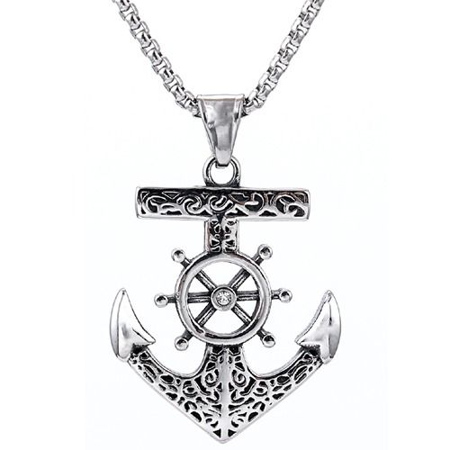 ****COI Titanium Black Silver Anchor Pendant-02032BB
