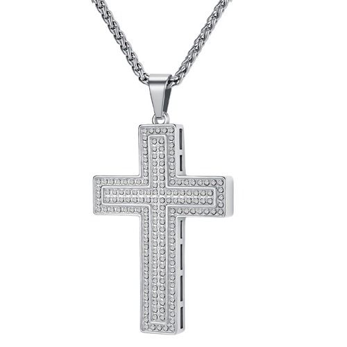 ****COI Titanium Gold Tone/Silver Cross Pendant With Cubic Zirconia-02034BB