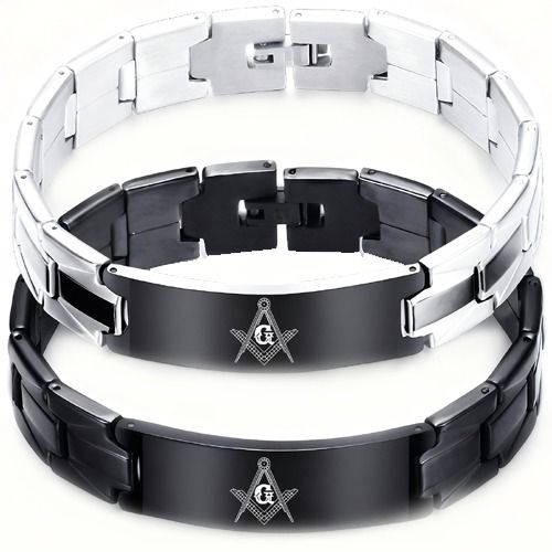 ****COI Titanium Black/Black Silver Masonic Freemason Bracelet With Steel Clasp(Length: 7.87 inches)-02040BB