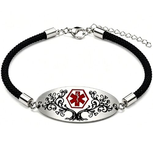 ****COI Titanium Medical Alert Genuine Leather Bracelet With Steel Clasp(Length: 8.27 inches)-02043BB