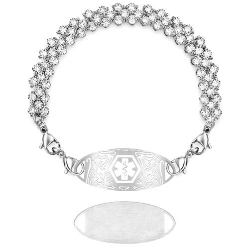 ****COI Titanium Rose/Silver Medical Alert Cubic Zirconia Bracelet With Steel Clasp(Length: 7.87 inches)-02047BB