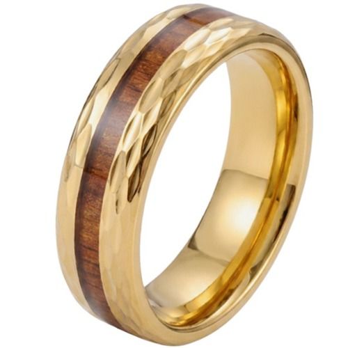 ****COI Gold Tone Titanium Faceted Ring With Koa Wood-02048BB