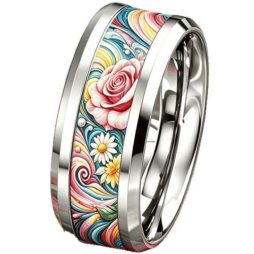 ****COI Titanium Floral Beveled Edges Ring-02054BB