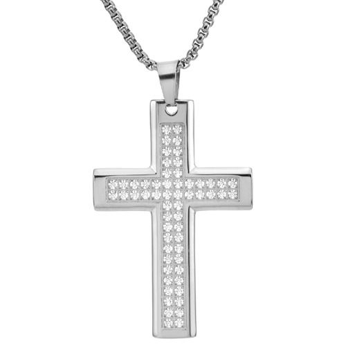 ****COI Titanium Black/Gold Tone/Silver Cross Pendant With Cubic Zirconia-02055BB