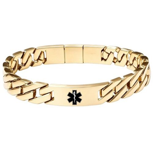 ****COI Titanium Black/Gold Tone/Silver Medical Alert Bracelet With Steel Clasp(Length: 8.27 inches)-02056B