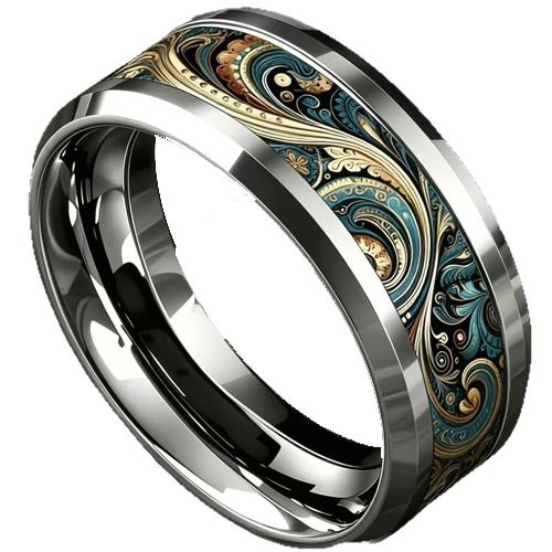 ****COI Titanium Camouflage Celtic Beveled Edges Ring-02058BB