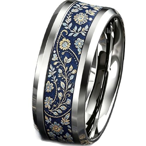 ****COI Titanium Floral & Leaves Beveled Edges Ring-02065BB