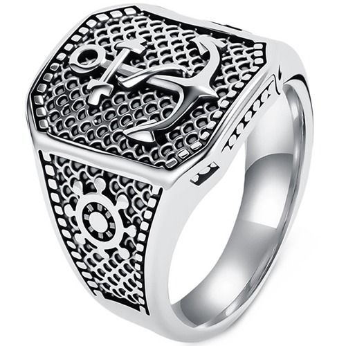 ****COI Titanium Black/Gold Tone/Silver Anchor & Steering Wheel Ring-02067BB