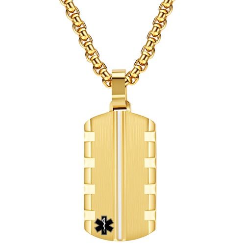 ****COI Titanium Black/Gold Tone Medical Alert Pendant-02074BB