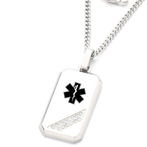 ****COI Titanium Black/Gold Tone/Silver Medical Alert Pendant With Cubic Zirconia-02075BB