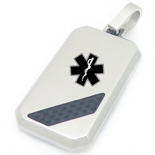 ****COI Titanium Gold Tone/Silver Carbon Fiber Medical Alert Pendant-02086BB