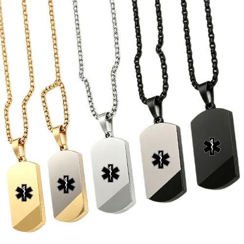 ****COI Titanium Black/Silver/Gold Tone Medical Alert Pendant-02087BB