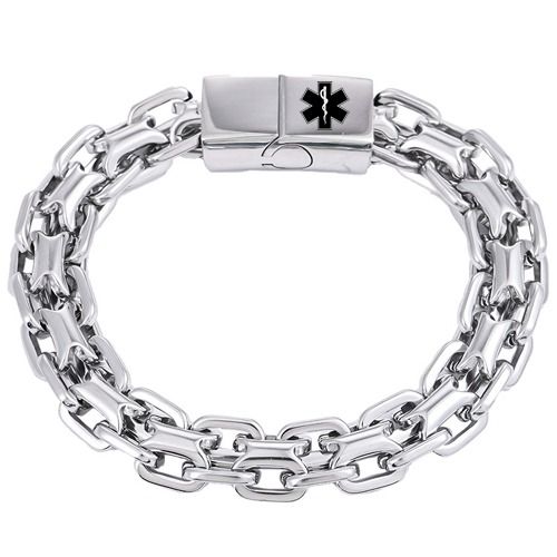 ****COI Titanium Black/Silver Medical Alert Bracelet With Steel Clasp(Length: 8.27 inches)-02091BB