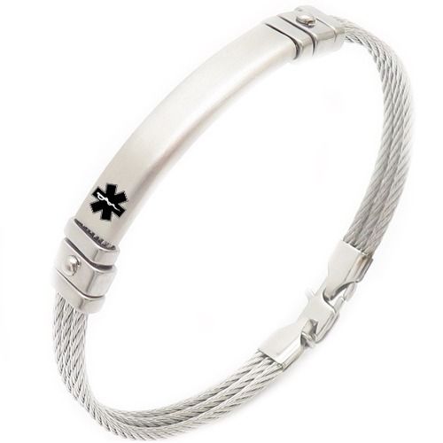 ****COI Titanium Gold Tone Silver/Silver Medical Alert Wire Bracelet With Steel Clasp(Length: 7.87 inches)-02092BB