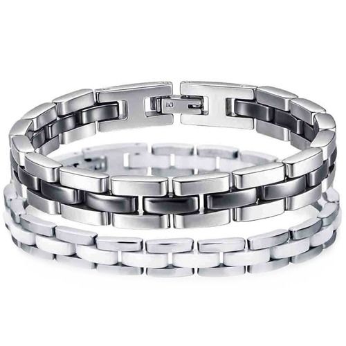 ****COI Titanium Black/White Ceramic Bracelet With Steel Clasp(Length: 8.27 inches)-02093BB