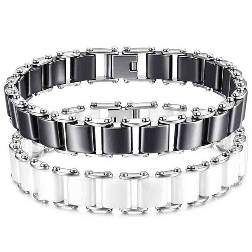 ****COI Titanium Black/White Ceramic Bracelet With Steel Clasp(Length: 7.87 inches)-02094BB
